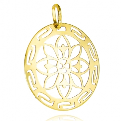 Złota zawieszka okrągła Mandala ażurowy Kwiat próby 585